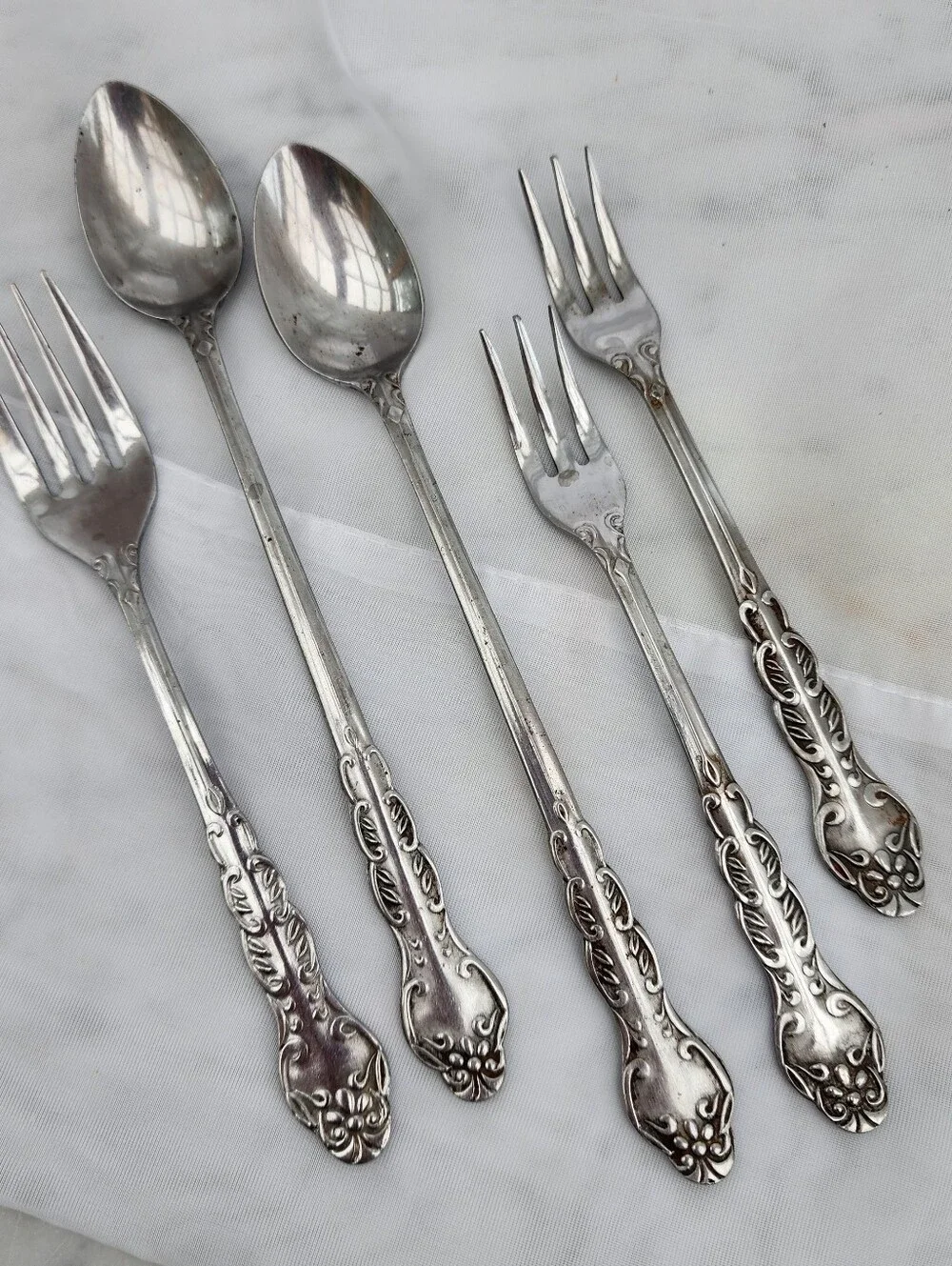 5 Pcs Vintage Flatware Lot Retired Nancy Pattern National Stainless Japan Floral